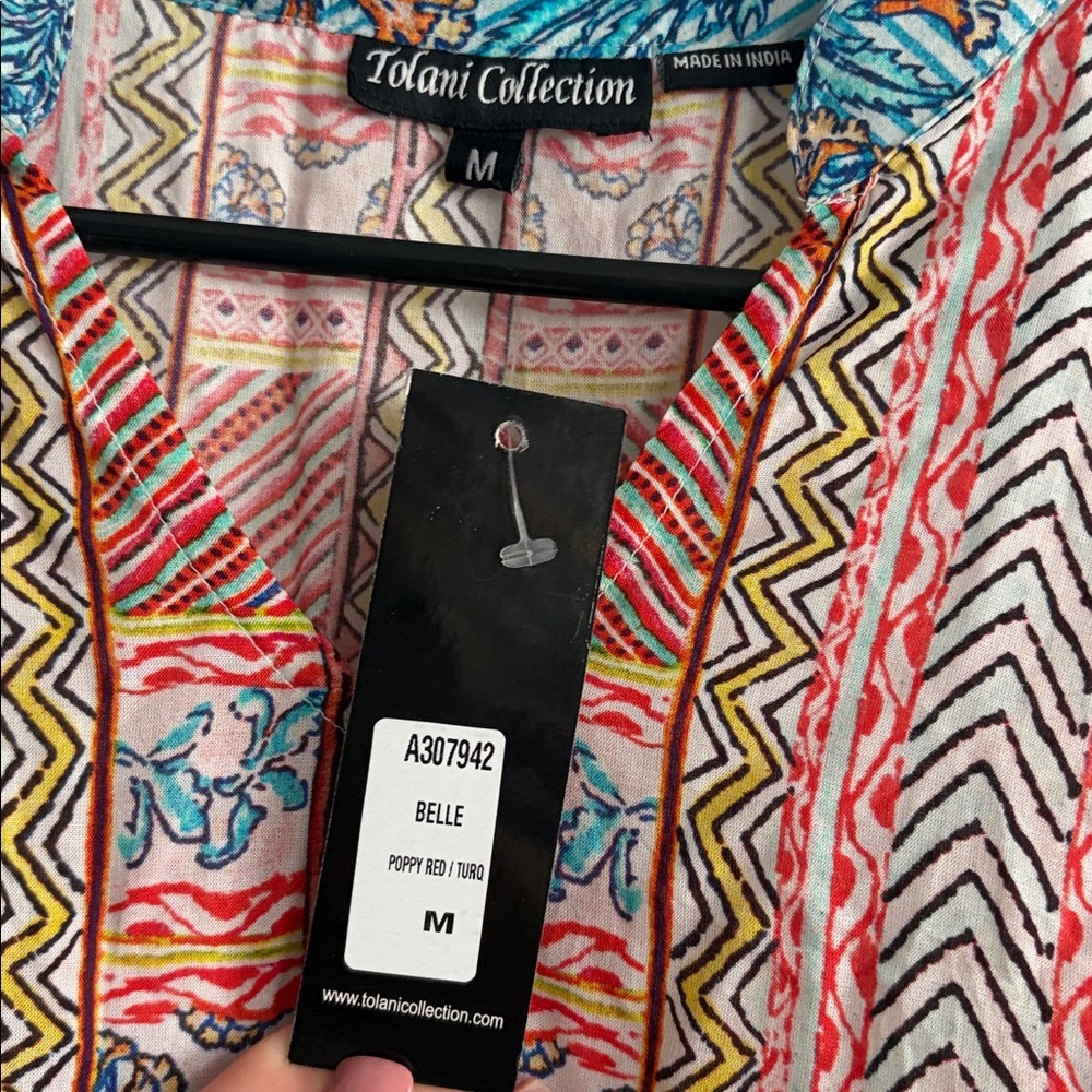 NEW Tolani Collection Poncho Style Boho Aztec Tribal Blouse Top - Picture 2 of 4